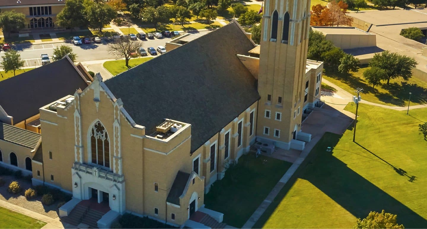 aerial shot of mcmurry campus